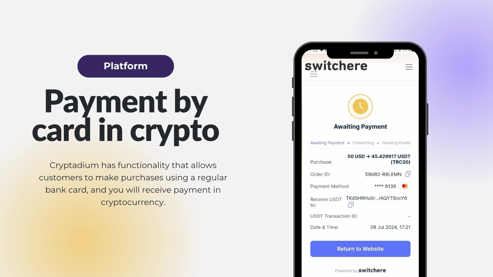 On-ramp Option: crypto payments by bank card